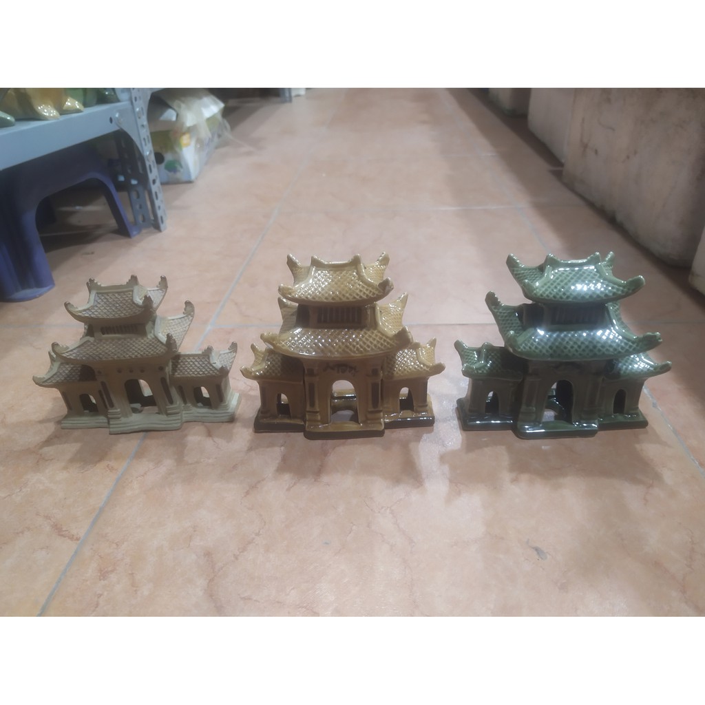 Tượng cổng làng mini gốm sứ Bát Tràng-14x6x13 cm làm mô hình trang trí tiểu cảnh, trang trí bể cá