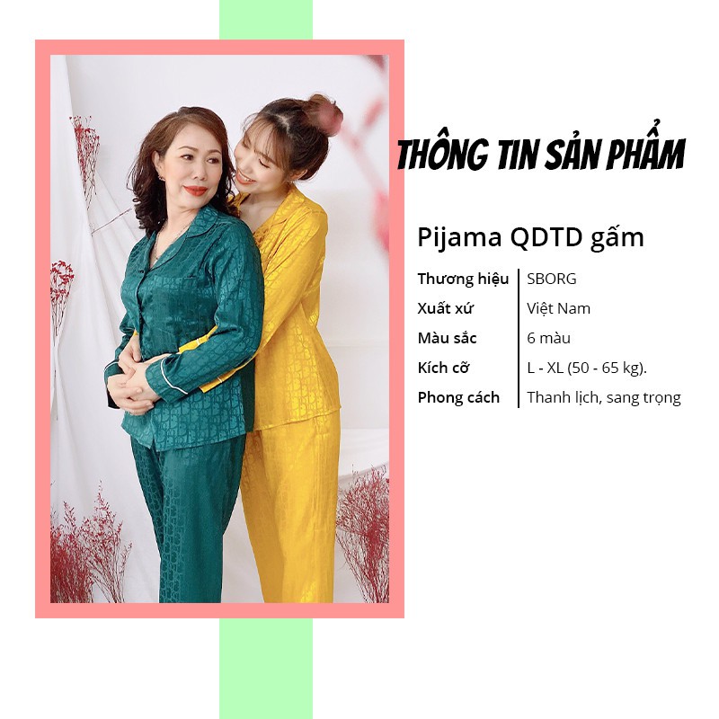 Bộ đồ ngủ pijama lụa SBORG Vải gấm sang trọng tay dài cổ chữ V, mềm mịn không gây kích ứng da có túi