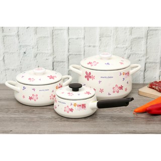 Bộ nồi tráng men Nhật Bản Fujihoro MCPV-3- sử dụng bếp từ - nhập khẩu Thái Lan - Hoa văn hoa tím ( bộ 3 / bộ 4 )