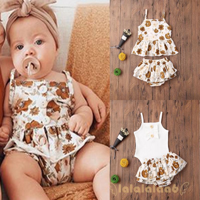 Bộ Áo Thun Sát Nách+Quần Ngắn In Hoa Cho Bé Gái