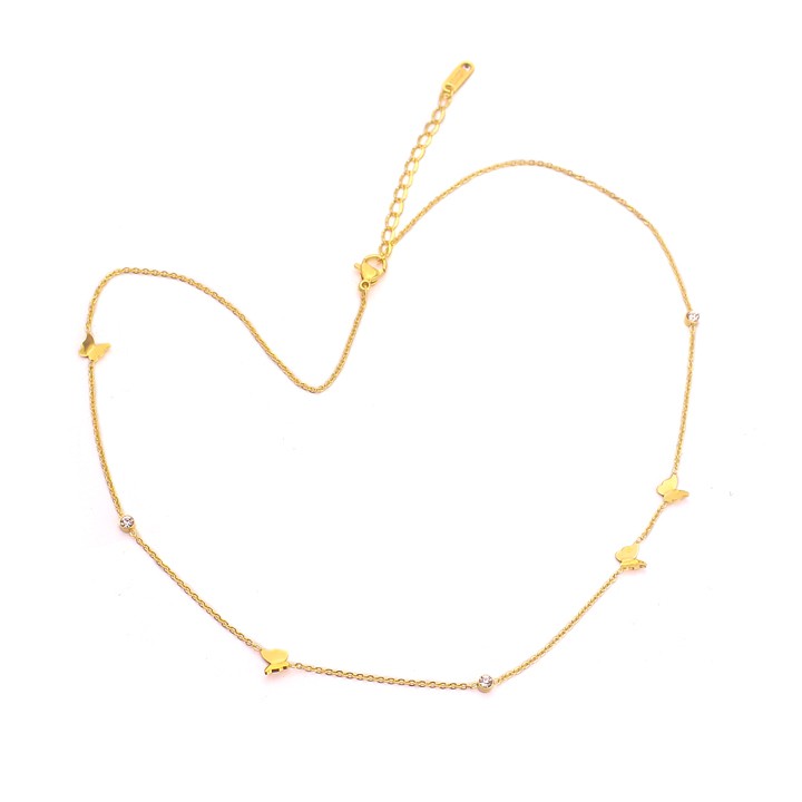 Dây chuyền nữ titan chuỗi bướm nhỏ kết hợp đá siêu đẹp, bền màu, chuẩn thời trang