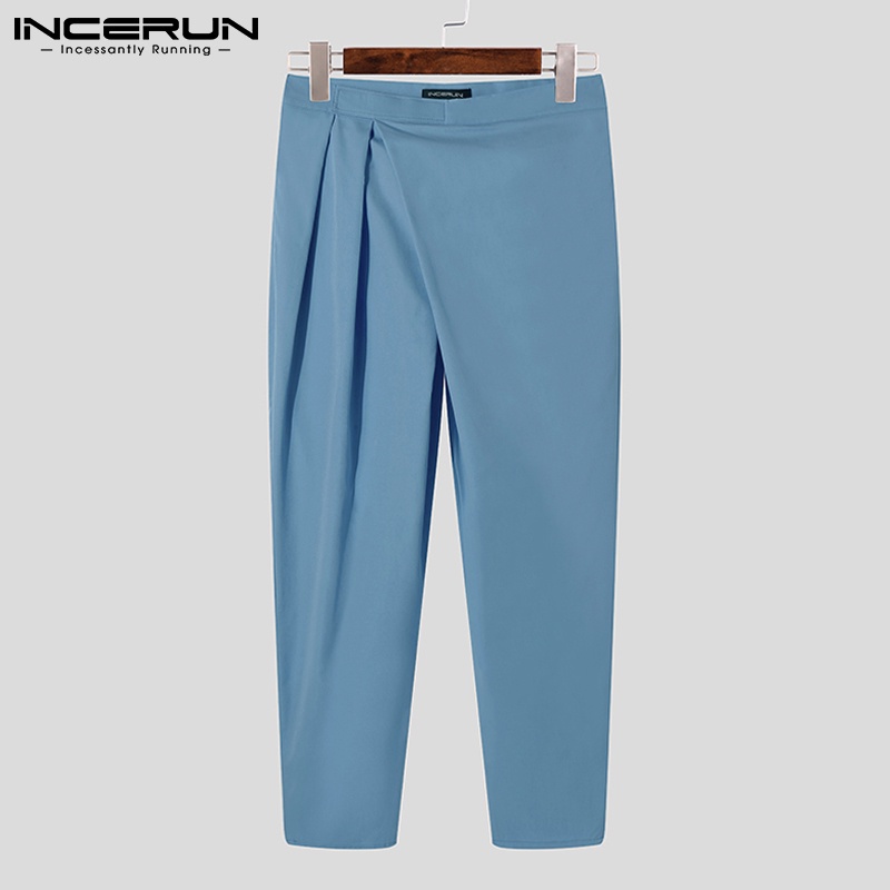 Quần dài hạ đáy INCERUN màu trơn đơn giản thời trang cho nam