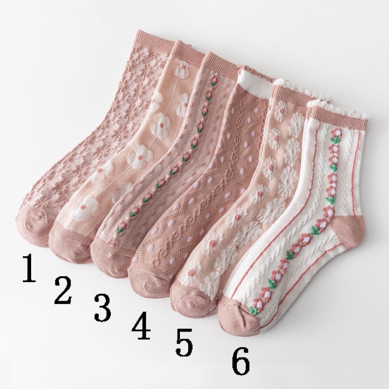 Vớ Cotton Cổ Cao Màu Hồng Dễ Thương Thời Trang Mùa Xuân Cho Nữ