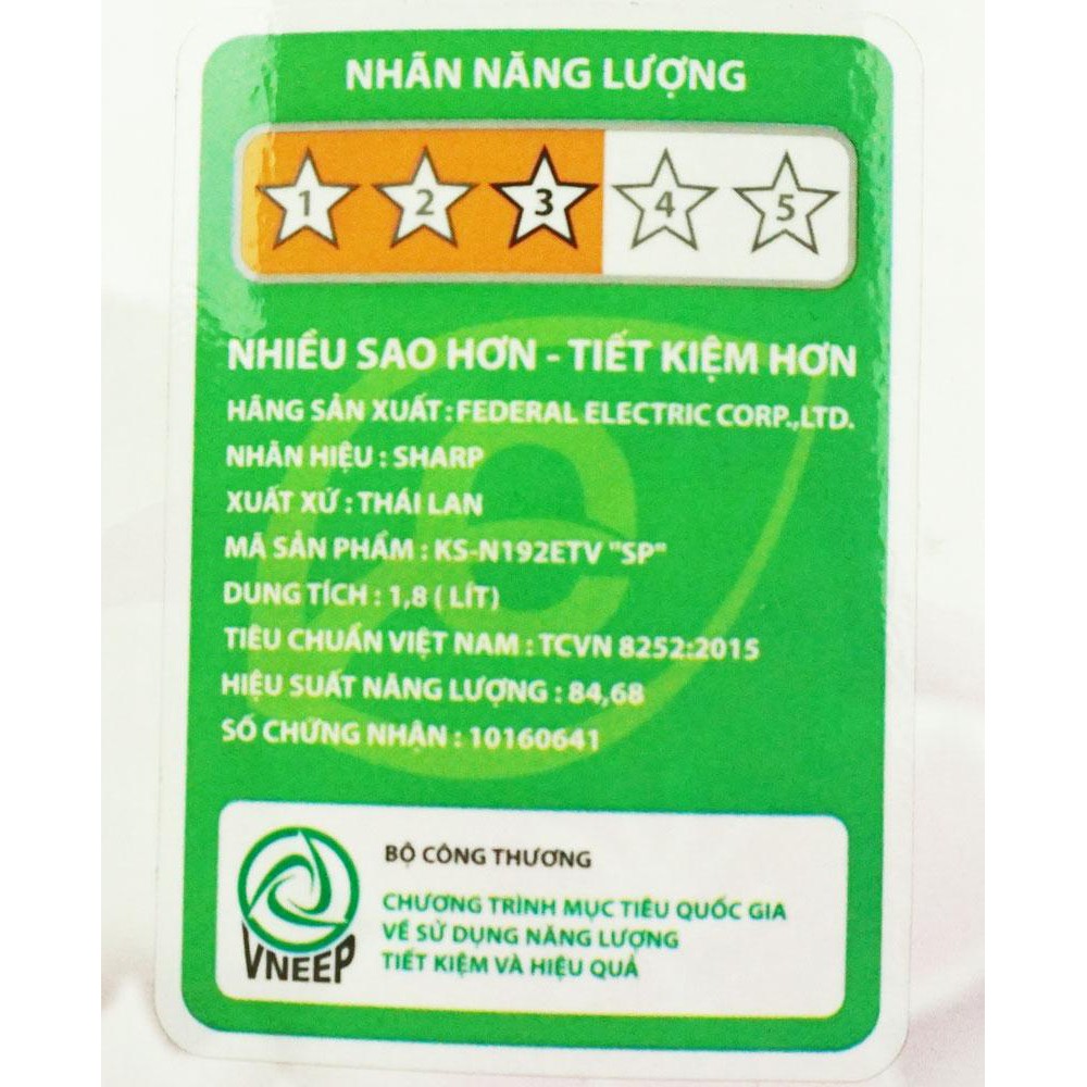 Nồi Cơm Điện Sharp KS-N192ETV &quot;SP&quot; - 1.8 Lít - Hàng chính hãng