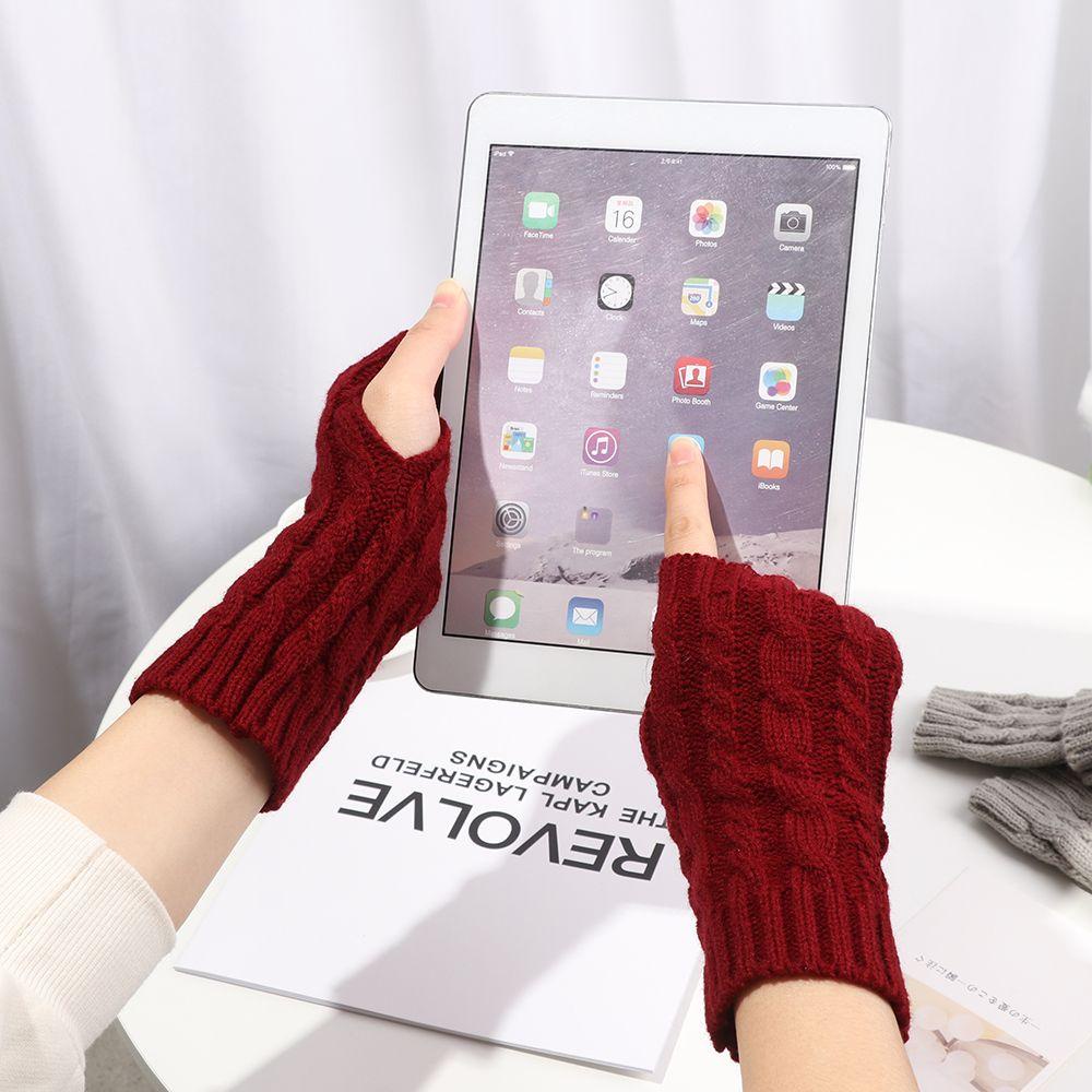 1 Găng Tay Len Dài Hở Ngón Co Giãn Dày Dặn Ấm Áp