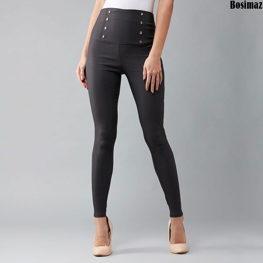 Quần Legging Nữ Bosimaz MS274 dài túi sau màu xám có 8 khuy phía trước, thun co giãn 4 chiều, vải đẹp dày, thoáng mát.