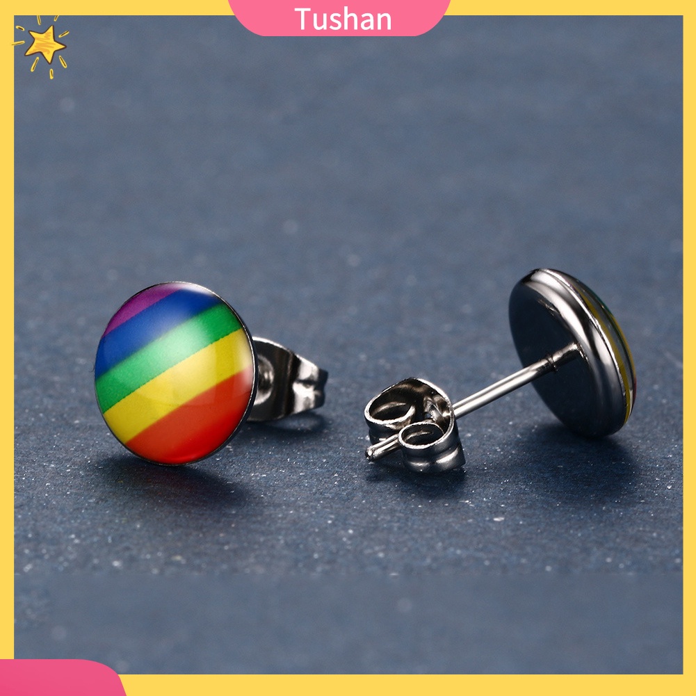 Hoa tai tròn màu sắc cầu vồng thời trang dành cho nữ