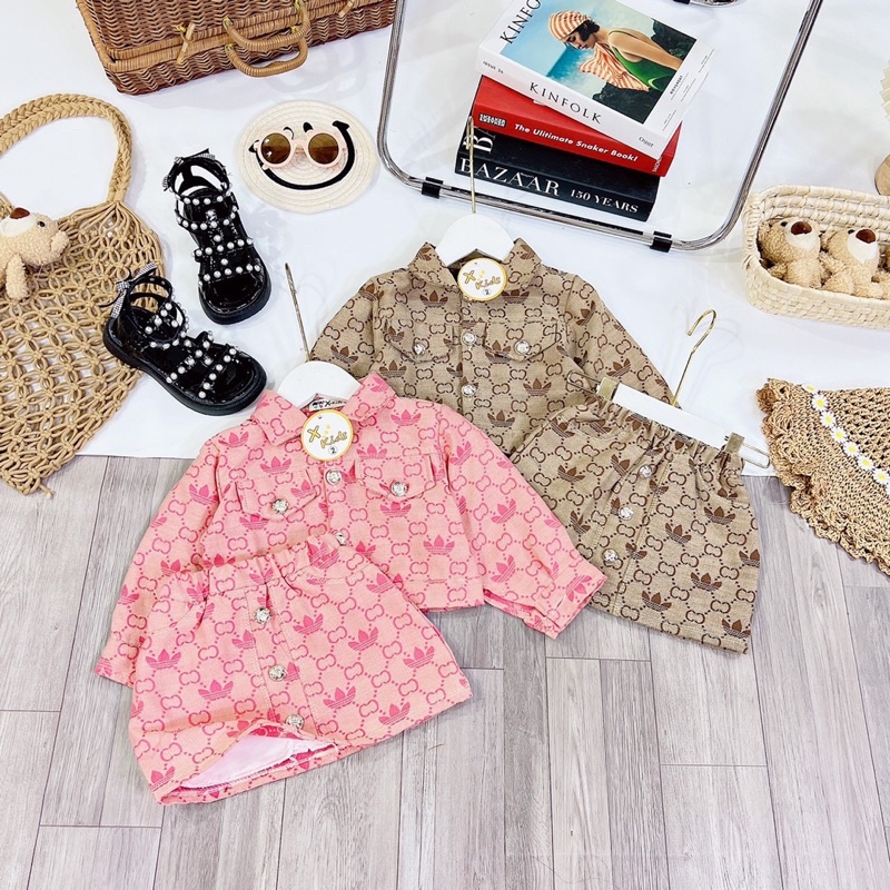 Set áo khoác cv dệt vân cho bé gái