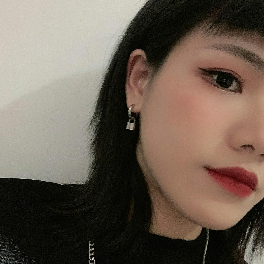 Bông tai 22631 hình ổ khóa nhỏ không phai màu phong cách hip hop thời trang dành cho cặp đôi nam và nữ