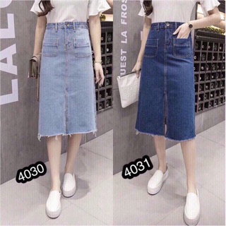 Chân váy jean form dài xẻ tà