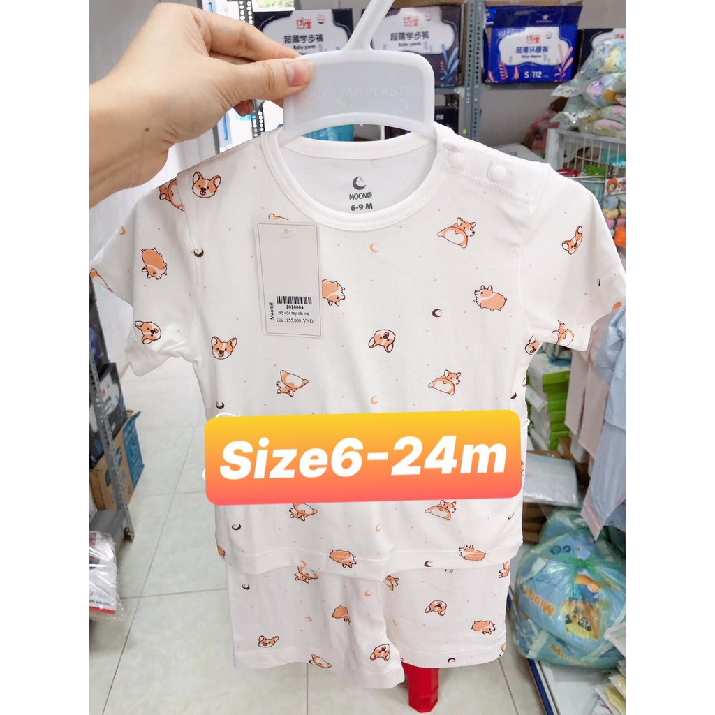 Bộ Cộc Tay Cho Bé Hãng Moon  Siêu Mềm Mịn, Thấm Hút Mồ Hôi Tốt Cho Bé