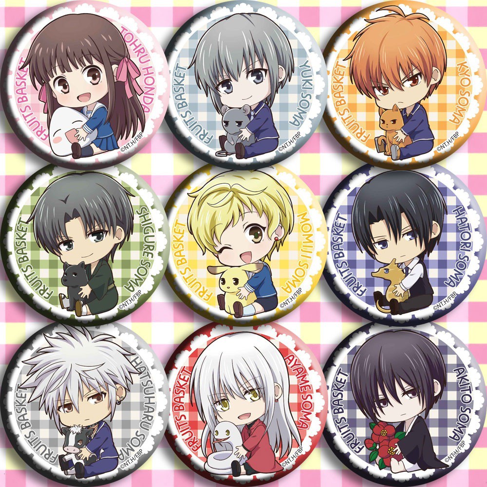 Combo 9 huy hiệu cài áo IN HÌNH Fruits Basket Giỏ trái cây anime chibi dễ thương tiện lợi