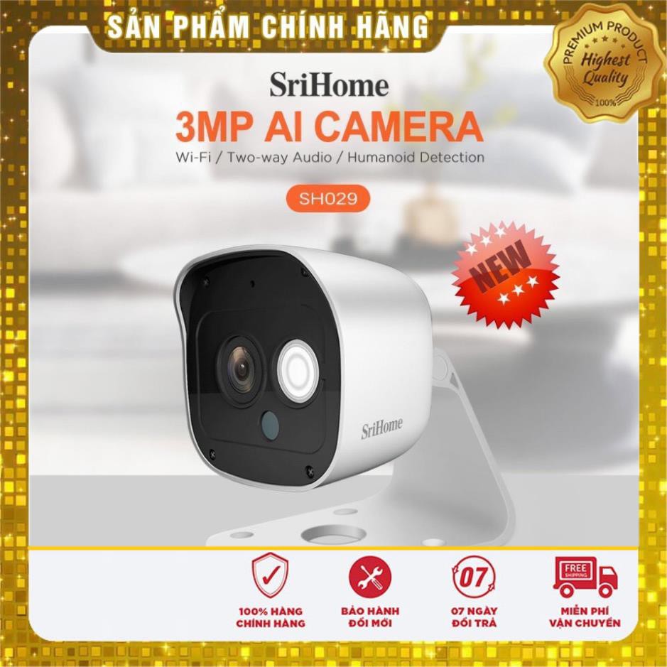 (giá khai trương) [Combo] Camera Ip WiFi SriHome SH029 NEW - 3Mpx Siêu Nét- Kèm Thẻ Nhớ 32Gb Chuyên Dụng