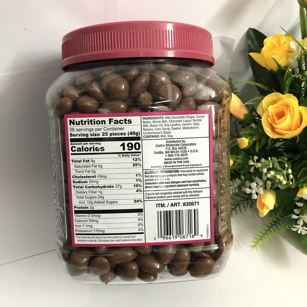 ❤ [Date 11/2021] Socola sữa Nho Khô/ Hạnh Nhân Kirkland Milk Chocolate Raisins Almonds 1.5kg Mỹ