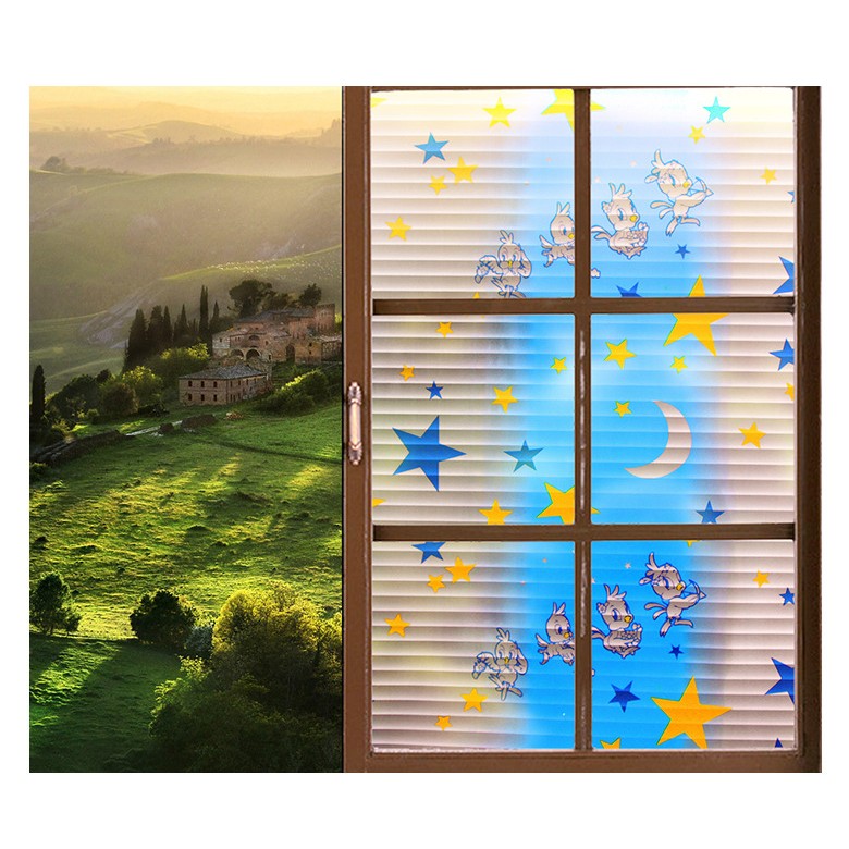 Decal giấy dán kính mặt trăng thỏ khổ rộng 0.45m