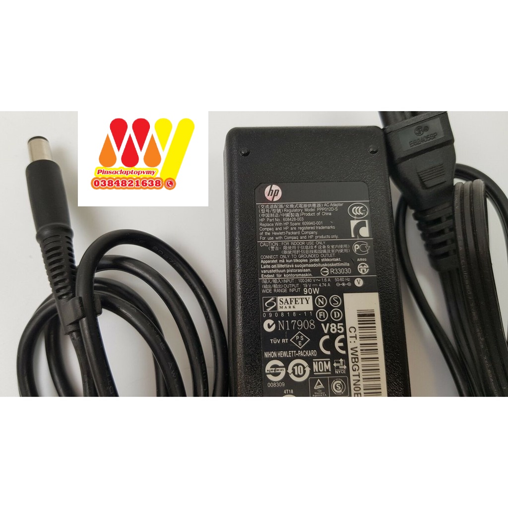 SẠC Laptop HP 4.7 Chân KIM To - 19V - 4.7A HP 8460 8470 8560P 8570P (Adapter HP 90w Tròn To) tặng kèm dây nguồn