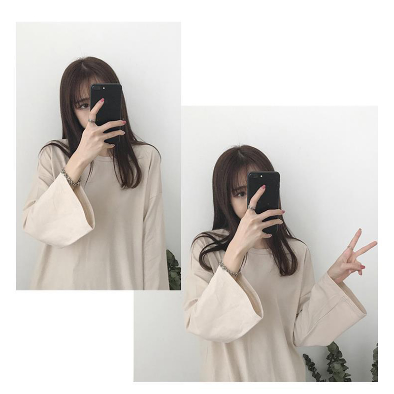 Áo Thun Nữ Dài Tay Màu Trơn Thời Trang Hàn Quốc