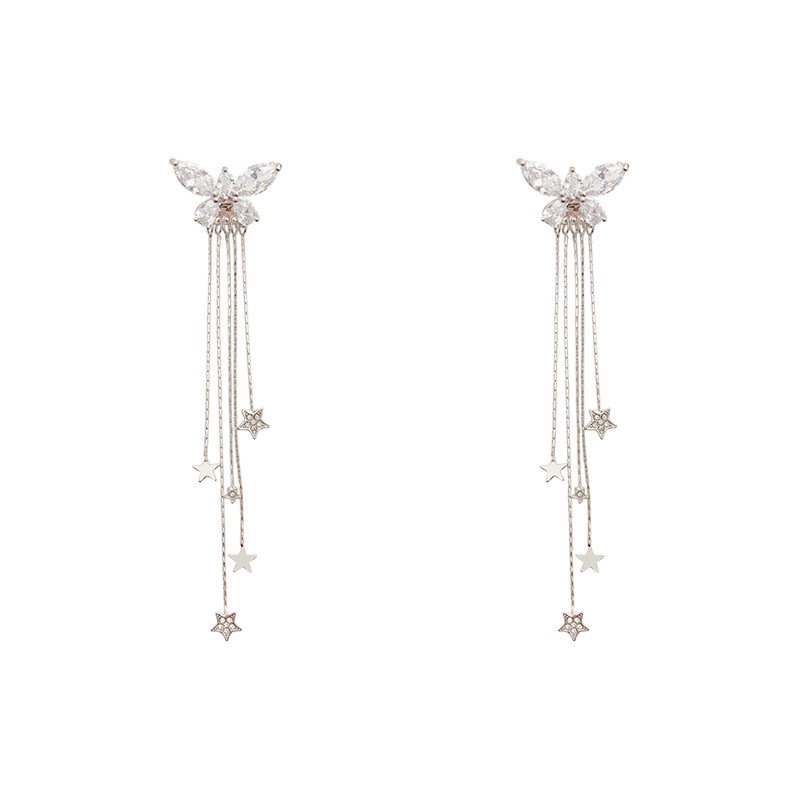 Đôi Khuyên Tai Mạ Bạc S925 Hình Bướm Tua Rua Dễ Thương Cho Nữ