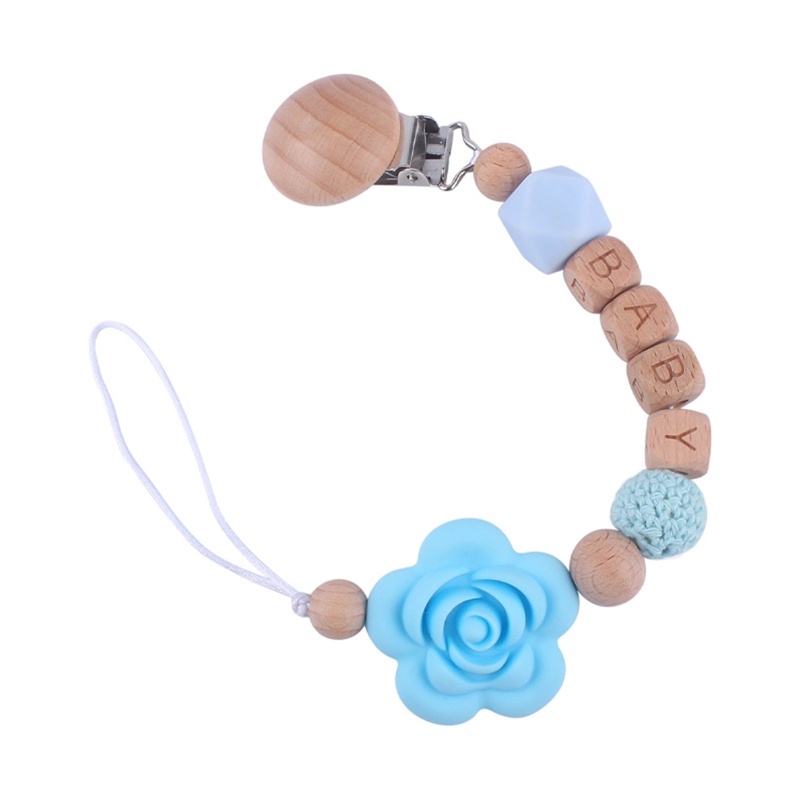 Đồ Chơi Kẹp Núm Vú Giả Bằng Silicone Đính Hạt Gỗ Dành Cho Bé Trai Gái