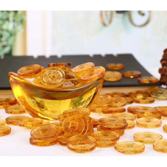 Đồng xu phong thủy pha lê lưu ly cầu tài lộc, biểu tượng của sự thịnh vượng