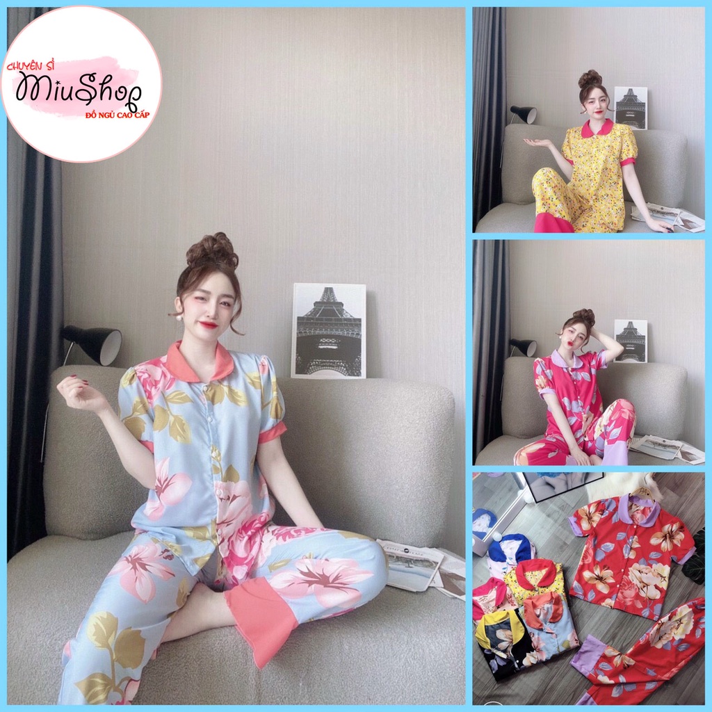 🎀Sét đồ ngủ cổ sen 🎀quần dài lụa hàn siêu xinh mặc nhà🎀 Đồ bộ freesize giá rẻ