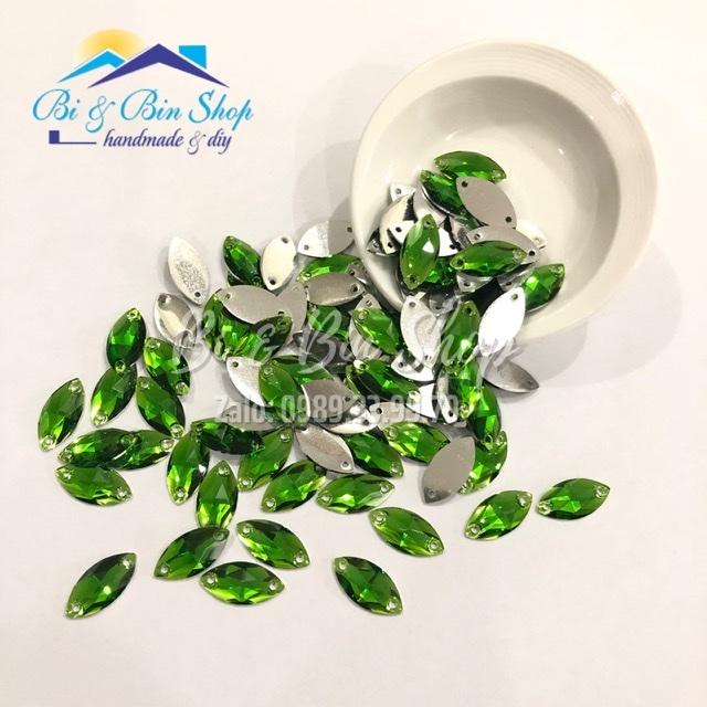 50 Viên Đá Kiếng Lá Me 7x15mm Đính Kết Trang Phục Thời Trang, Làm Phụ Kiện Handmade