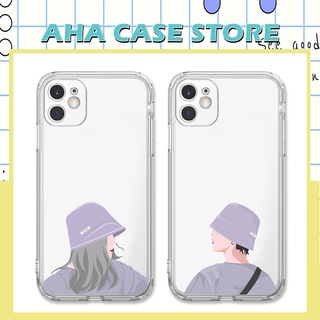 Ốp lưng điện thoại trong suốt - cặp đôi mũ tím - Ốp lưng 6/6plus/6s/6splus/7/7plus/8/8plus/x/xr/xs/11/12/13/pro/promax