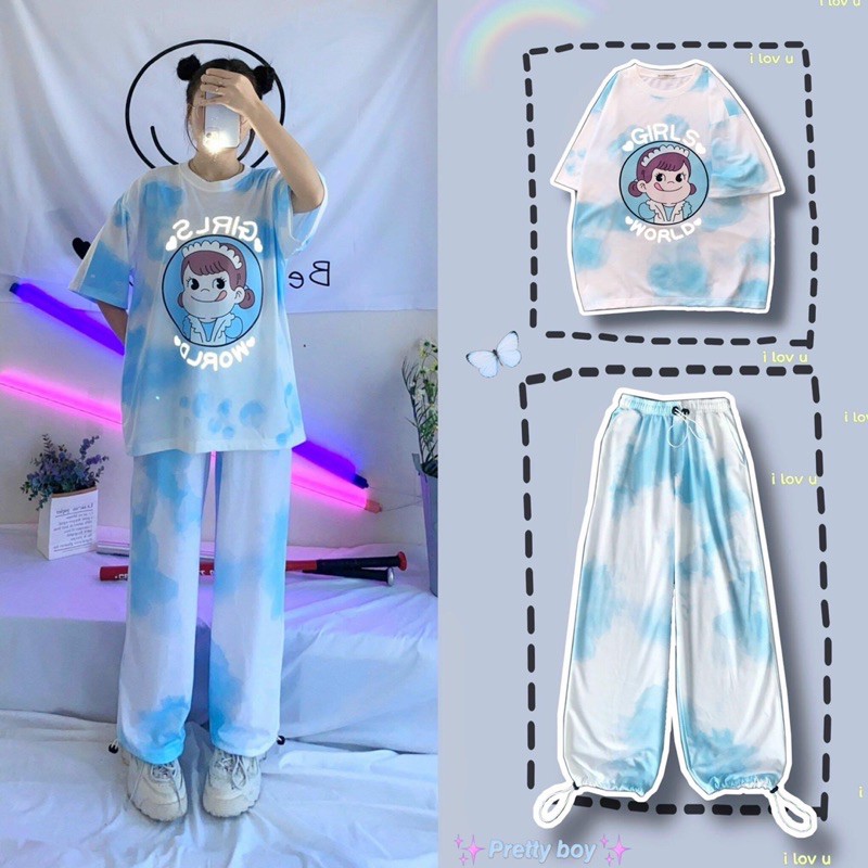 Set Loang 3D GRILS WORLD Ảnh Thật(OverTee+LongPant)