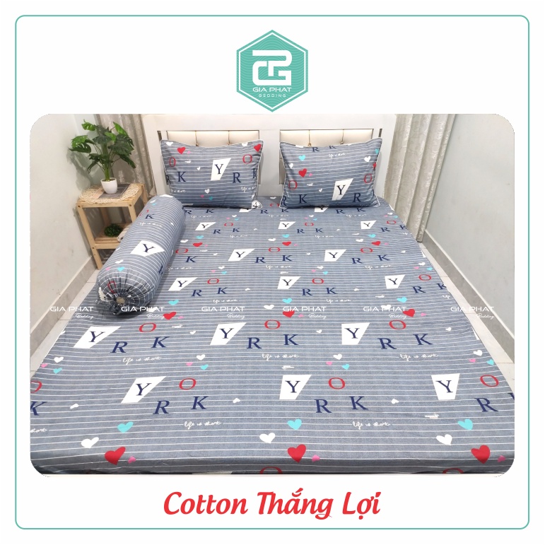 Bộ Drap {4 món} Cotton Thắng Lợi chuẩn logo họa tiết Sọc