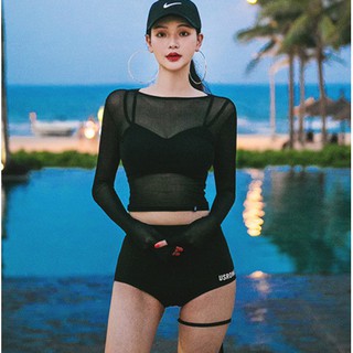 CÓ SẴN Bộ bơi 3 mảnh áo lưới croptop ôm dáng