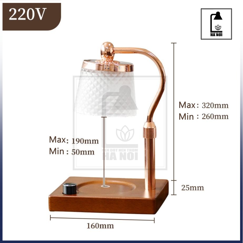 [Điều chỉnh độ cao] Đèn đốt nến thơm - Warmer Candles GU10 35W - Phong cách Châu Âu,Đèn vàng đế vuông nâu