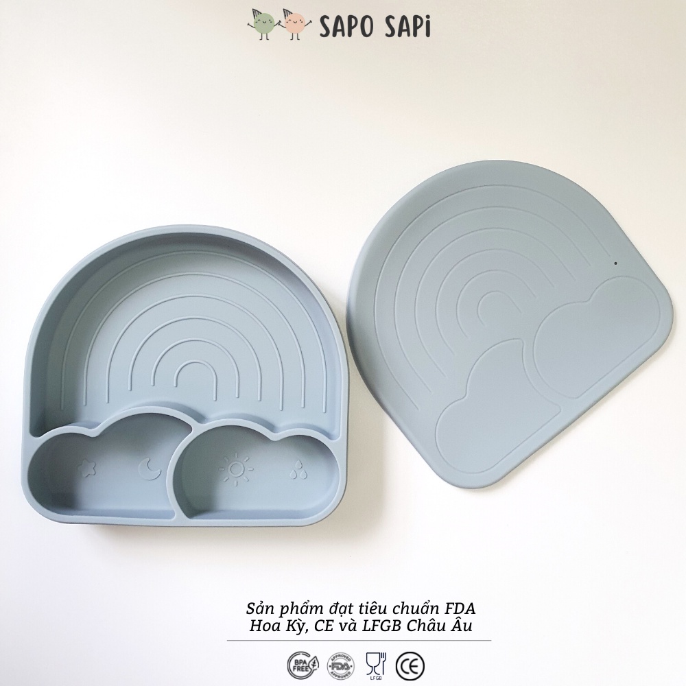 Khay ăn dặm Premium Silicon chia ngăn có đế hút chân không chống đổ Cloudy SAPO SAPi - Dusty Blue