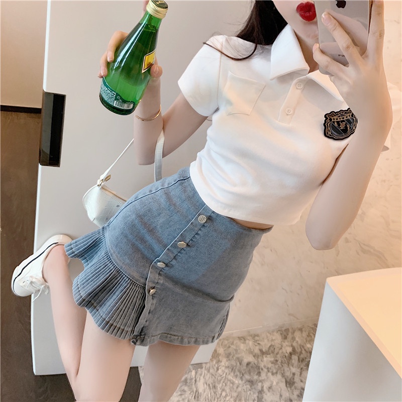 Chân váy nữ, chân váy jeans dập ly màu xanh size S M L SKUCV-19A  1990clother