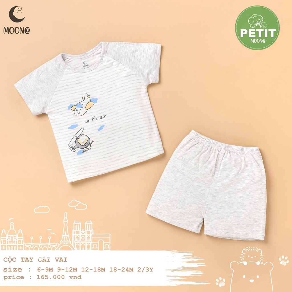 [CHÍNH HÃNG] Bộ cộc tay quần đùi trẻ em chất petit phối họa tiết bắt mắt Moon