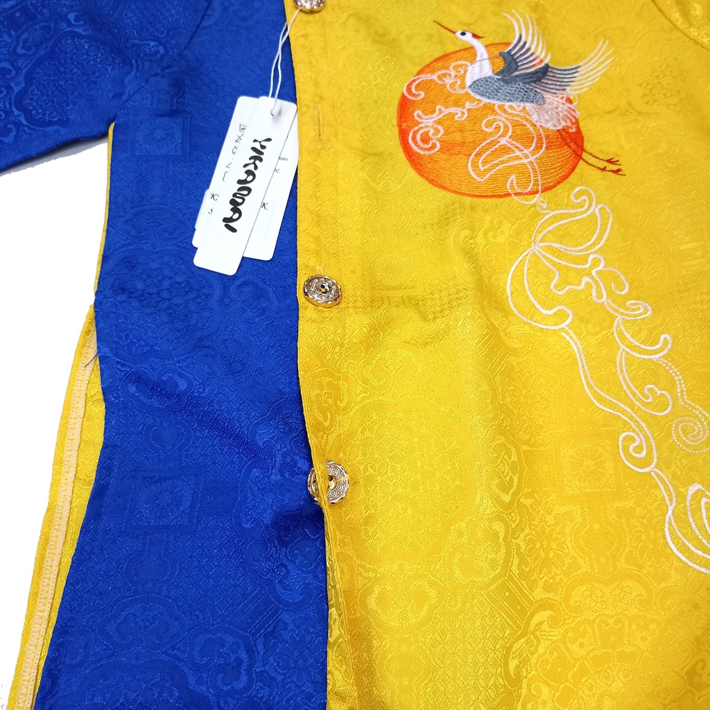 Áo dài cách tân bé trai 9-35kg vải gấm, đũi