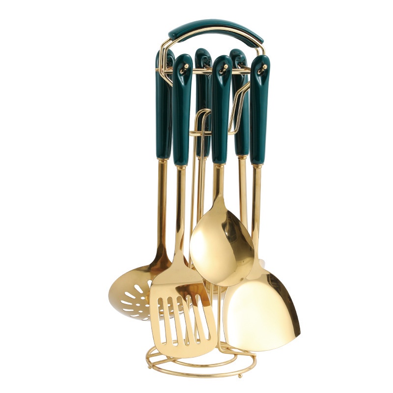 Bộ muỗng canh, muỗng lẩu, xẻng, thìa lọc bằng inox 304, tay cán sứ xanh ngọc lục bảo Bắc Âu cao cấp