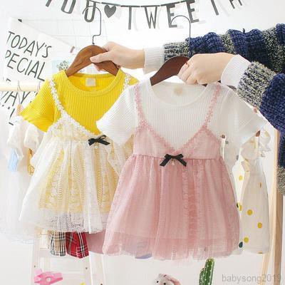 Đầm Tay Ngắn Phối Lưới Cho Bé Gái (2 Lớp)