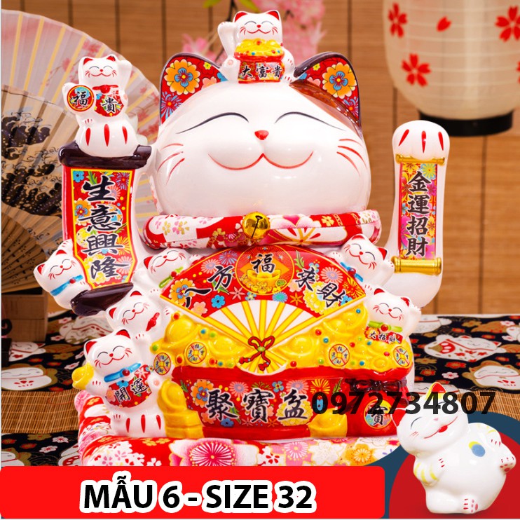 Mèo Thần Tài Vẫy Tay Phát Tài Phát Lộc Gốm Sứ Cao Cấp ( Kèm đệm đỏ và dây cắm ) size 29 cả đệm | BigBuy360 - bigbuy360.vn