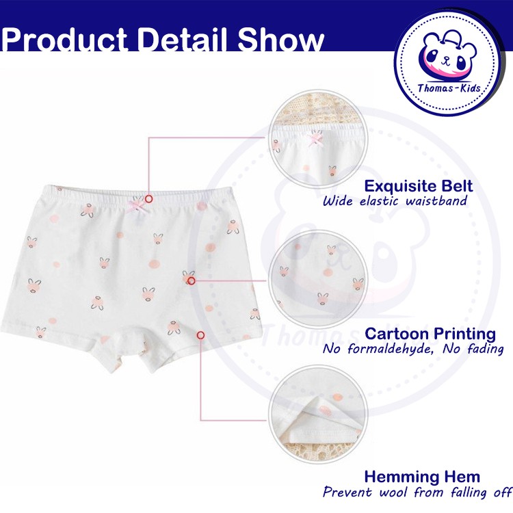 Set 2 quần lót Boxer vải Cotton cho bé gái 15-50kg