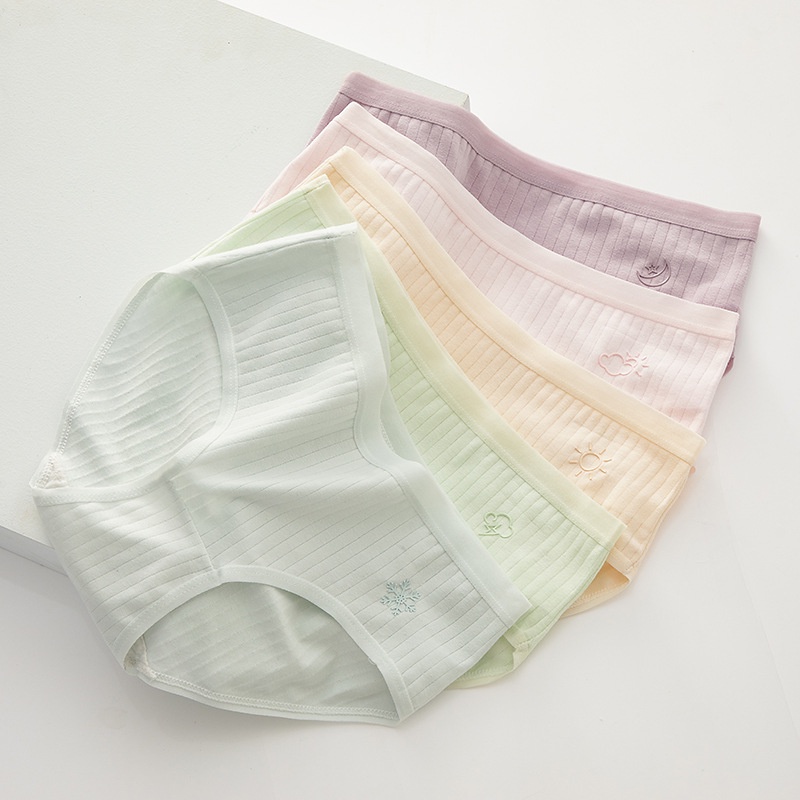Bộ 1/5 Quần Lót Cotton Lưng Vừa Thoáng Khí Cho Nữ