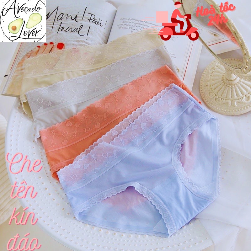 Quần lót lụa lạnh cao cấp, quần chip nữ tàng hình cạp ren tim quyến rũ (Luôn che tên sản phẩm) BO.OFFICIAL