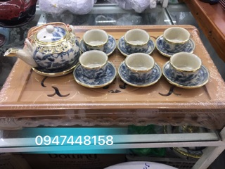 Bộ ấm chén men rạn cổ bọc đồng