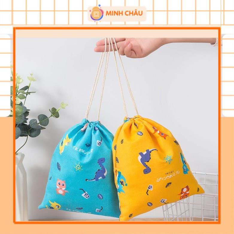 Túi dây rút đựng đồ chơi / quần áo chất liệu cotton lanh in hình khủng long hoạt hình