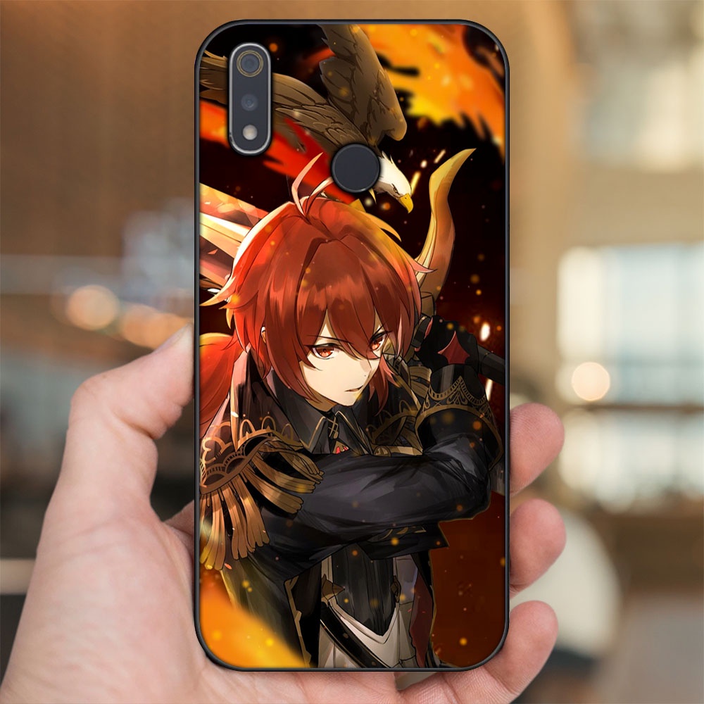 Ốp lưng Realme 3, 3 Pro viền đen in hình Diluc Genshin Impact