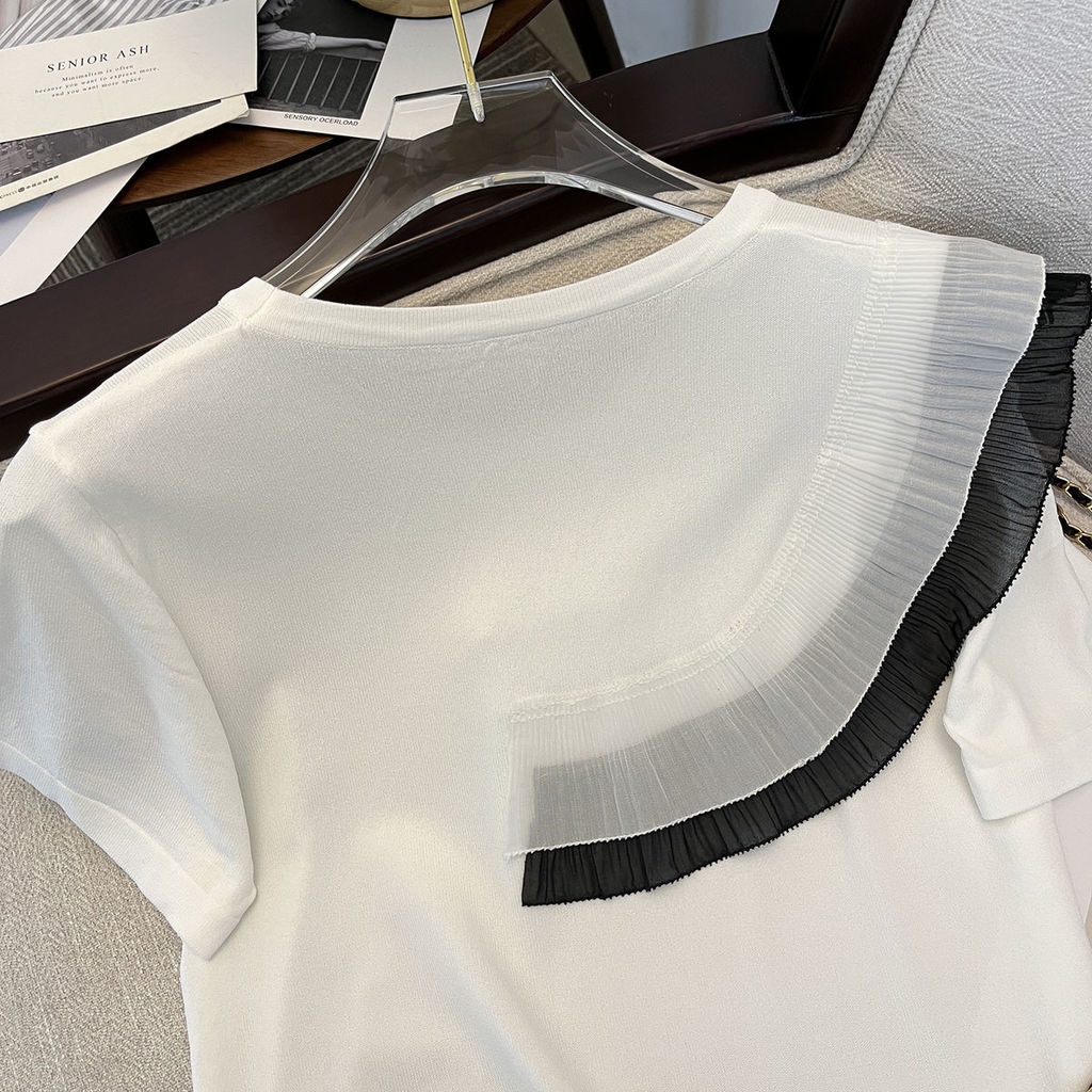 Áo Len Tay Ngắn Thiết Kế Khoét Lỗ Nhỏ Nhắn Thời Trang Mùa Hè Hàng Mới