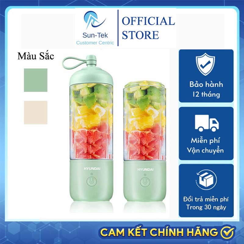 Máy Xay Sinh Tố Cầm Tay Mini Đa Năng Cao Cấp HYUNDAI Lưỡi 4 Cánh Thép Không Gỉ Máy Xay Đa Năng Làm Sữa Đậu Nành Pin Trâu