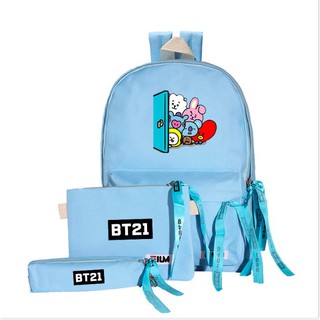 Combo 3 Món Balo Cặp Da + Túi + Bóp Viết BTS BT21 Mẫu 22