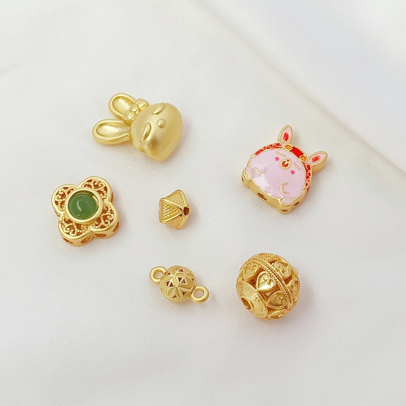 Phụ Kiện Hạt Tròn Rỗng Bốn Lá Mạ Vàng 18K Hình Thỏ Dễ Thương Dùng Trang Trí DIY