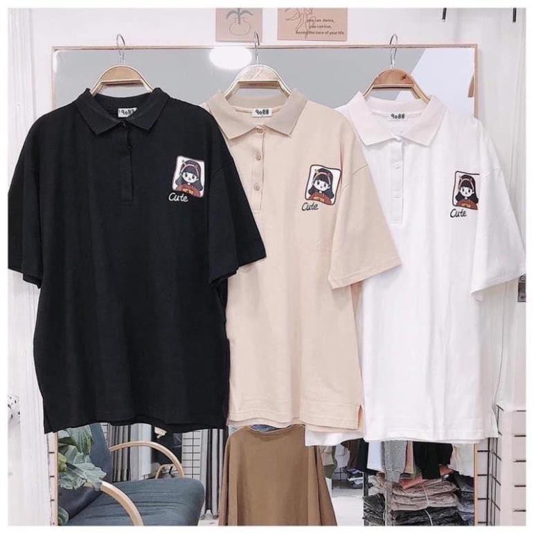 [GIÁ SỐC] Áo Thun POLO Nữ Tay Lỡ Có Cổ Phông Form Rộng Freesize Unisex In Hình/Sọc tay