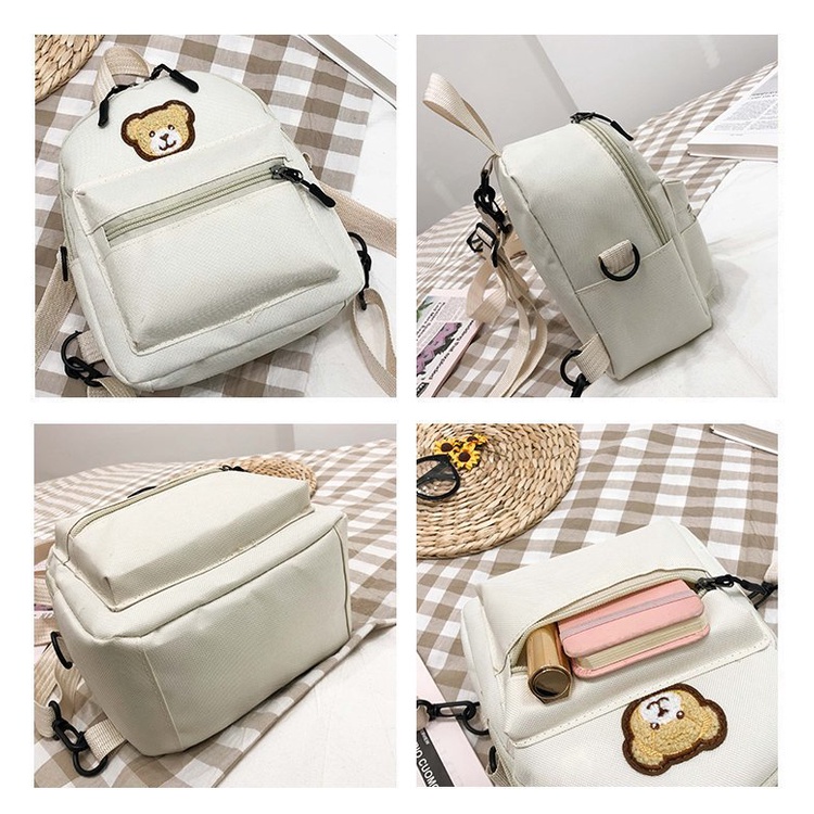 Ba Lô Vải Canvas Hình Gấu Hoạt Hình Đáng Yêu Cho Bé Đi Học/Du Lịch